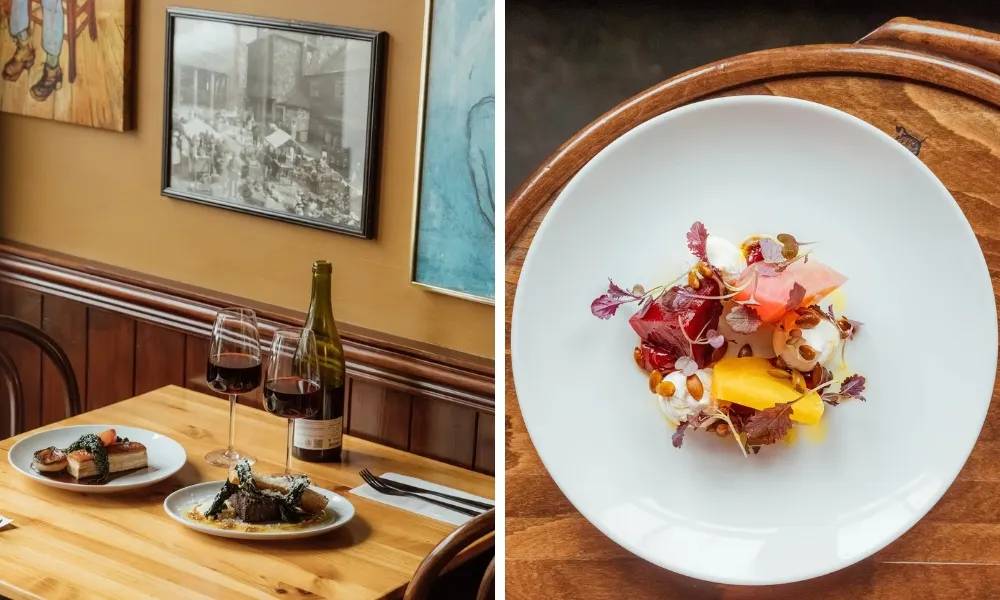 British bistro table wtih two glasses of red wine