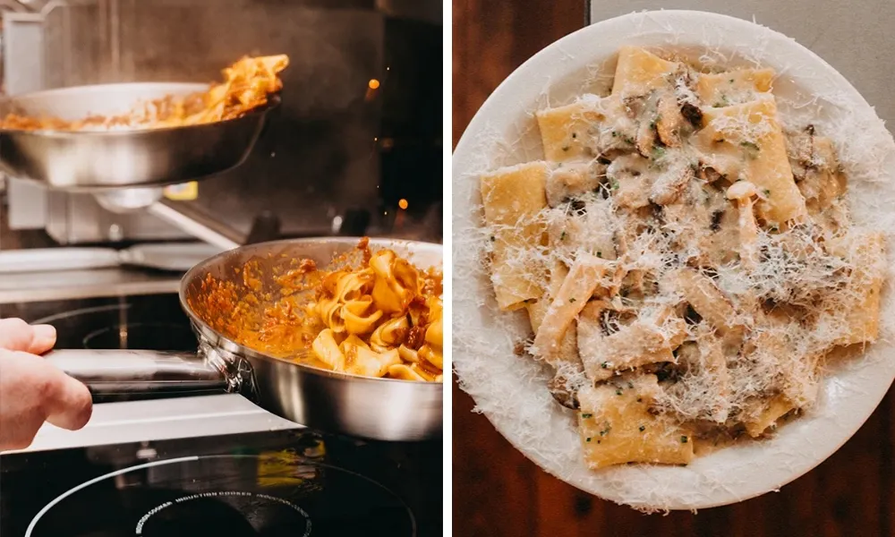 tossing pasta at pici