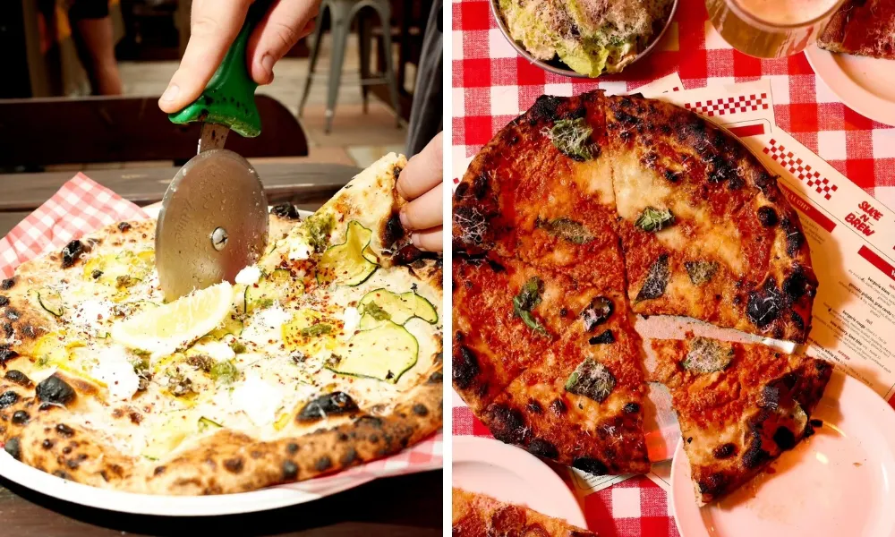 pizzas at slice n brew