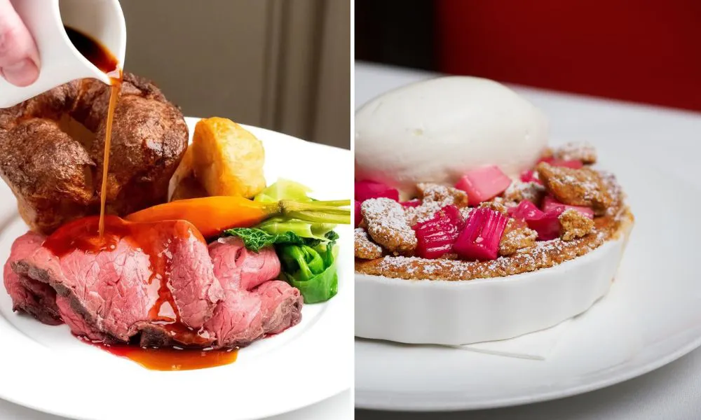 Roast dinner and rhubarb dessert