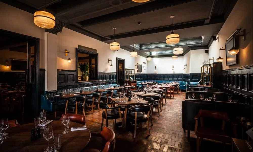 sleek restaurant interiors at Hawksmoor