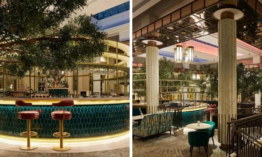 striking interiors complete with columns and trees