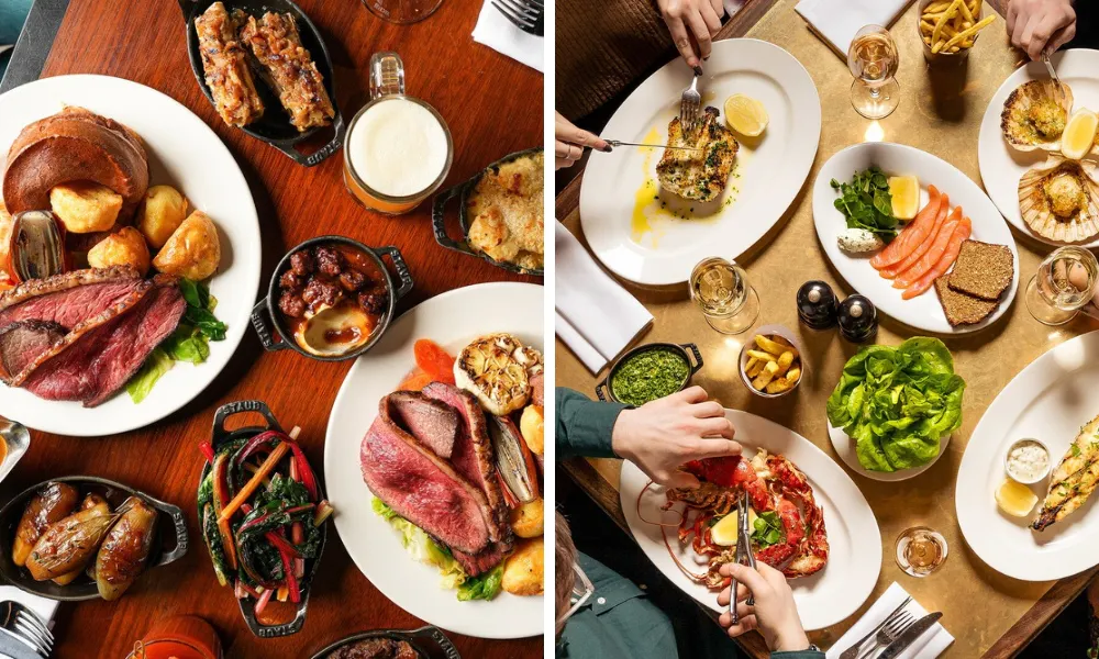 steak focused sunday roast and seafood dishes