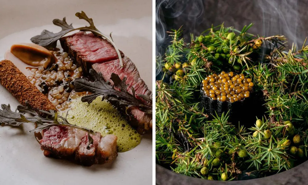 tasting menu with steak and roe