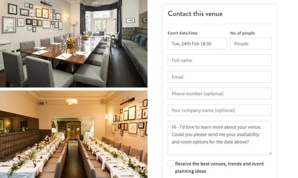 One click form for venue enquiry and interiors at The Roseate Edinburgh