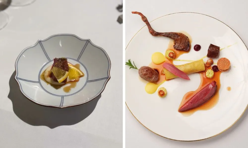 beef with lemon slices and fine dining course