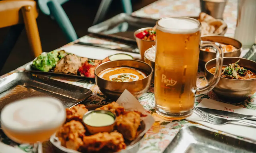 beer and indian snacks at zindiya