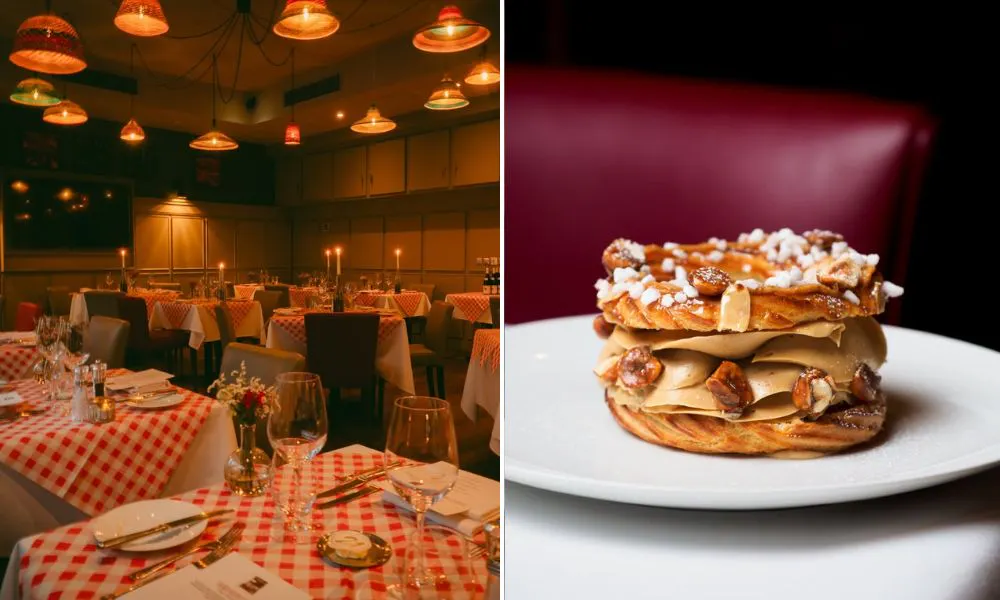Bistro interiors and French dessert