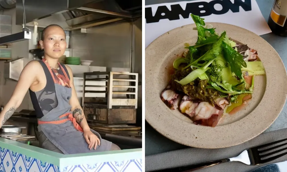 dish from Mambow with chef Abby lee in the kitchen 