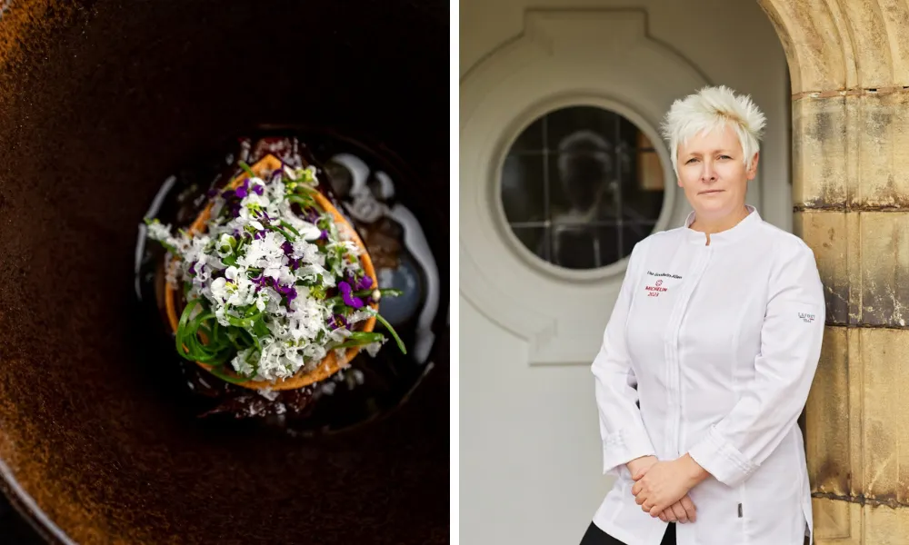 tartlette with shaved cheese and edible flowers