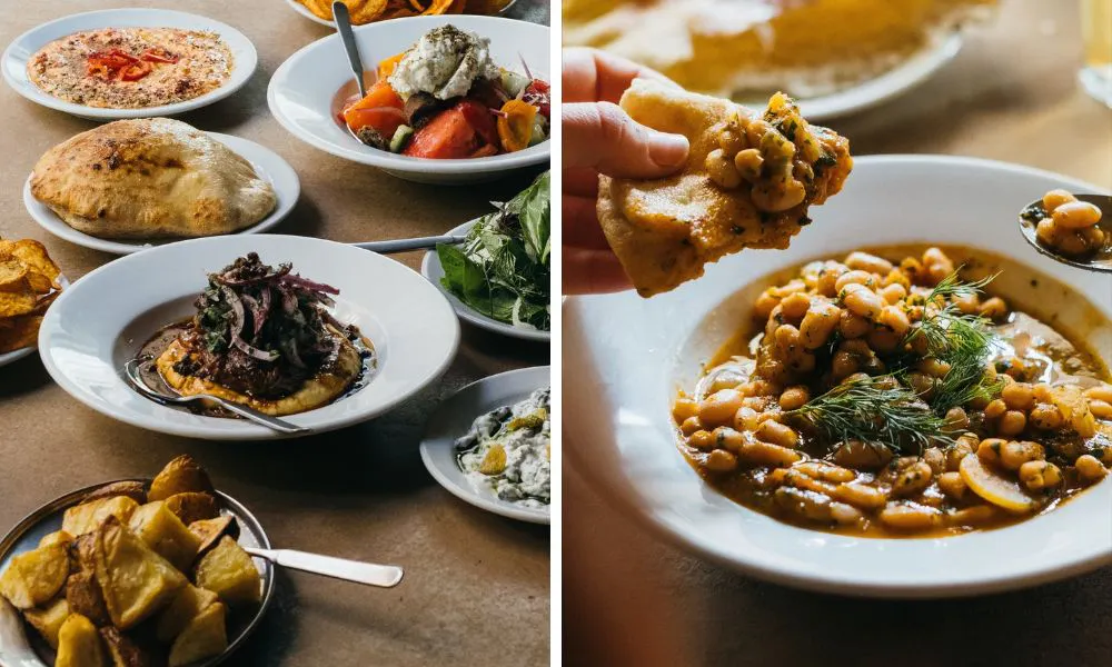 greek small plates with flatbread potatoes and butter beans