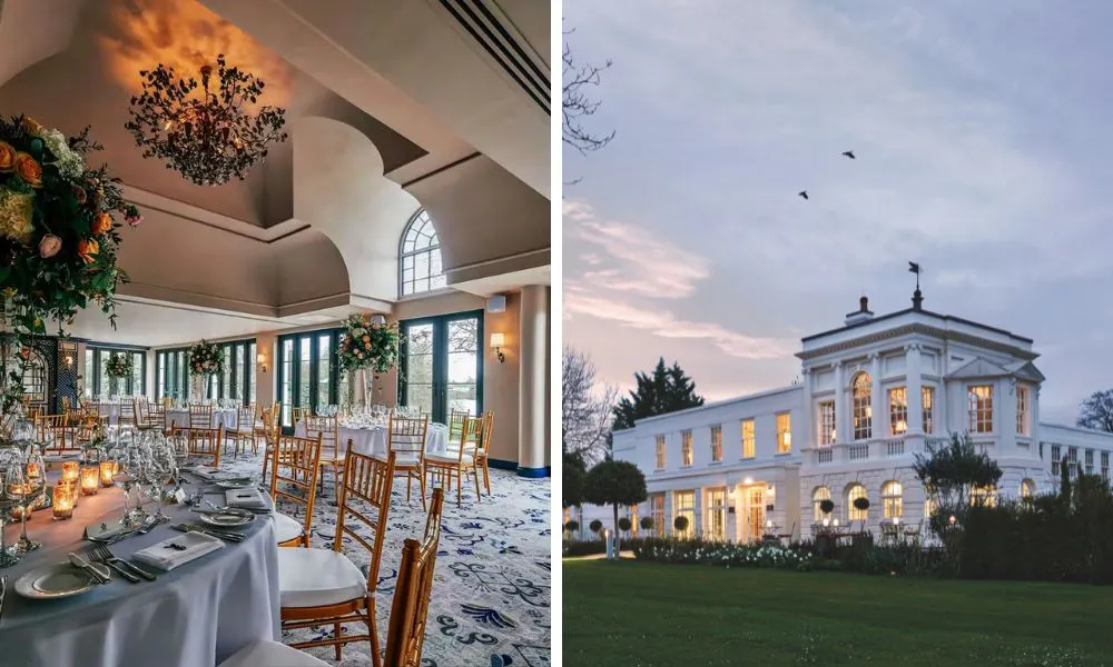 a stylish wedding breakfast set up at Monkey Island Estate