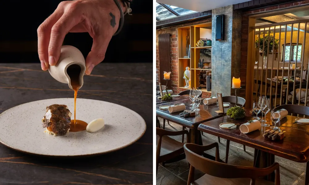 sweetbread dish and image of private dining room 