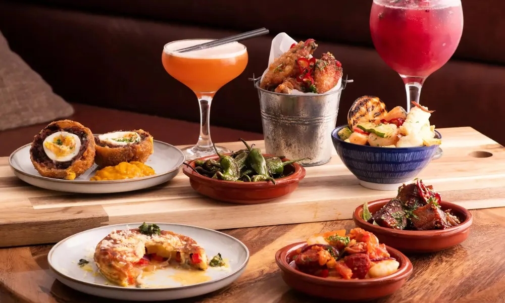 Selection of dishes and cocktails at Voyagers