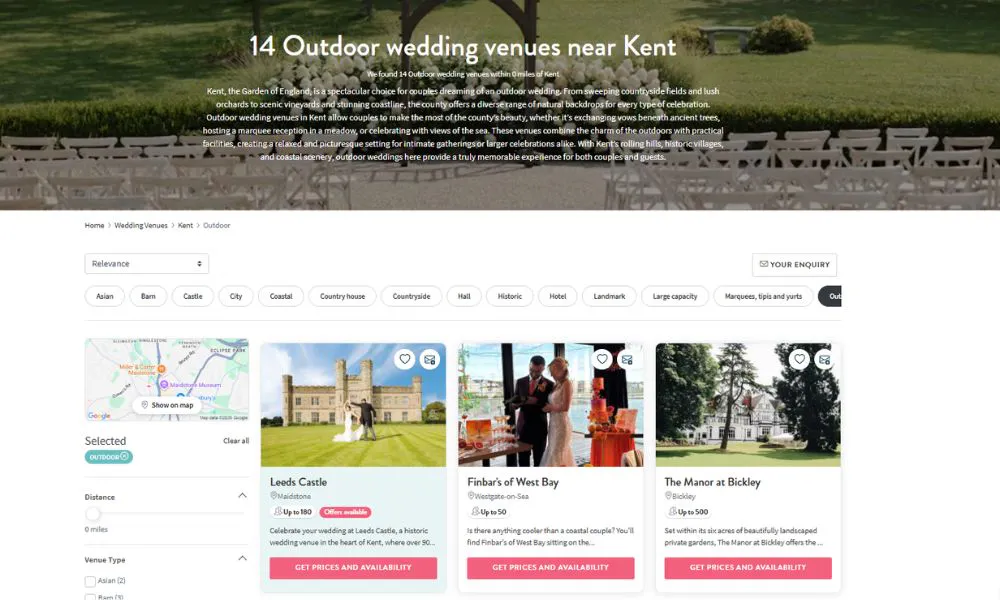search engine for wedding venues in kent on squaremeal
