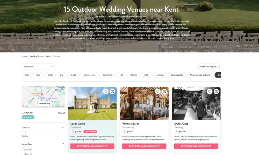 search results for outdoor wedding venues near kent