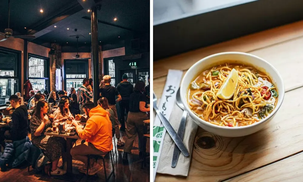 Noodles at a busy restaurant 