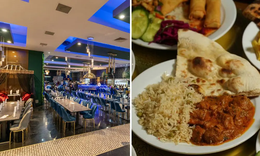 Interiors and plate of curry and rice