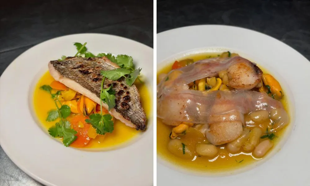 fish with parsley and beans with lardo