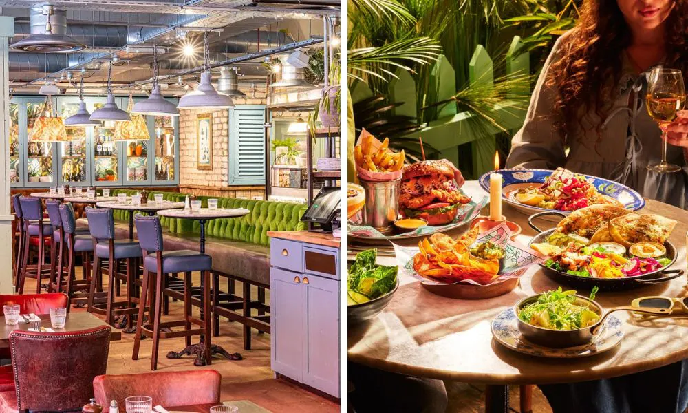 colourful dining room and brunch plates on outdoor table