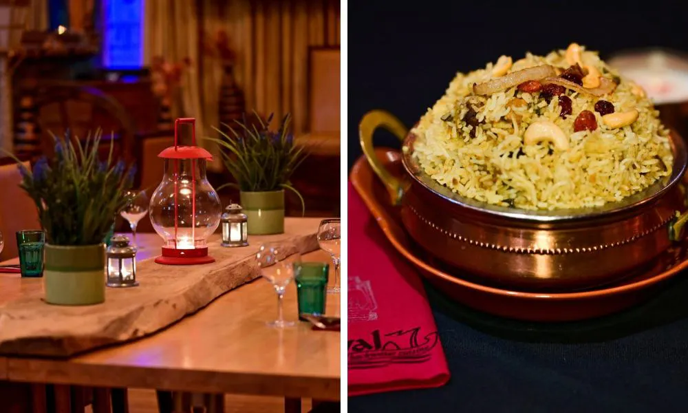 dining table with lantern and rice