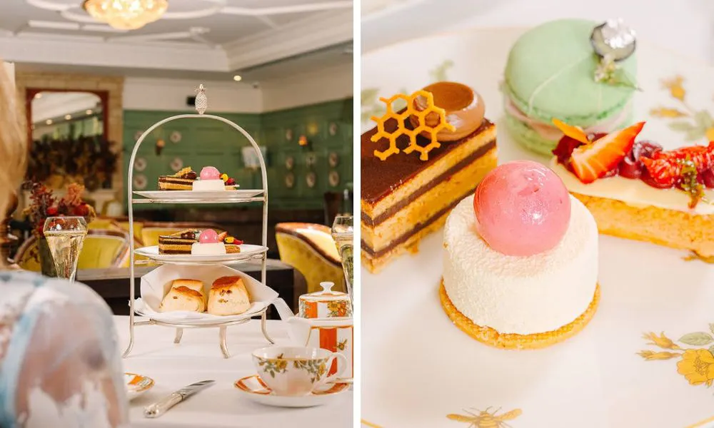 three tiered afternoon tea stand and petit fours