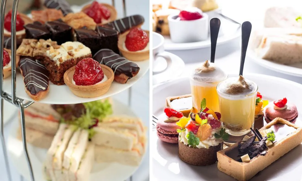 two tiered afternoon tea and mini desserts