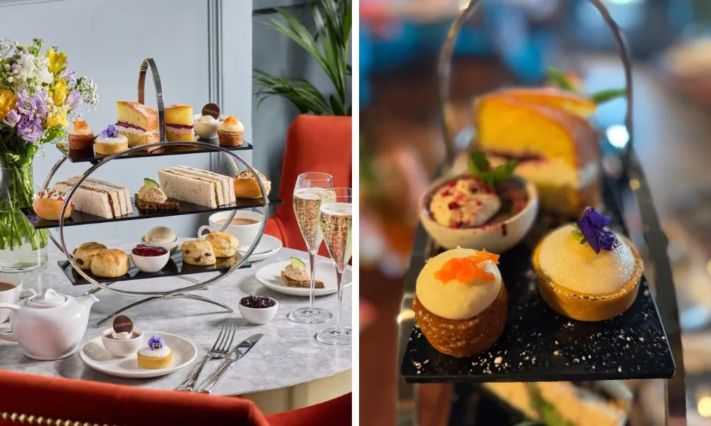 three tiered afternoon tea and mini cakes