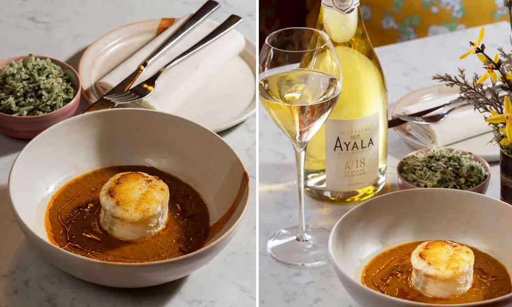 Cod dish with ayala bottle