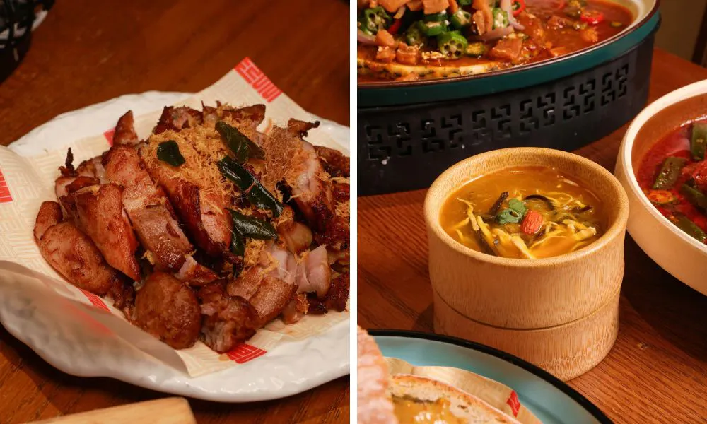 crispy pork with chillis and fragrant broth with noodles