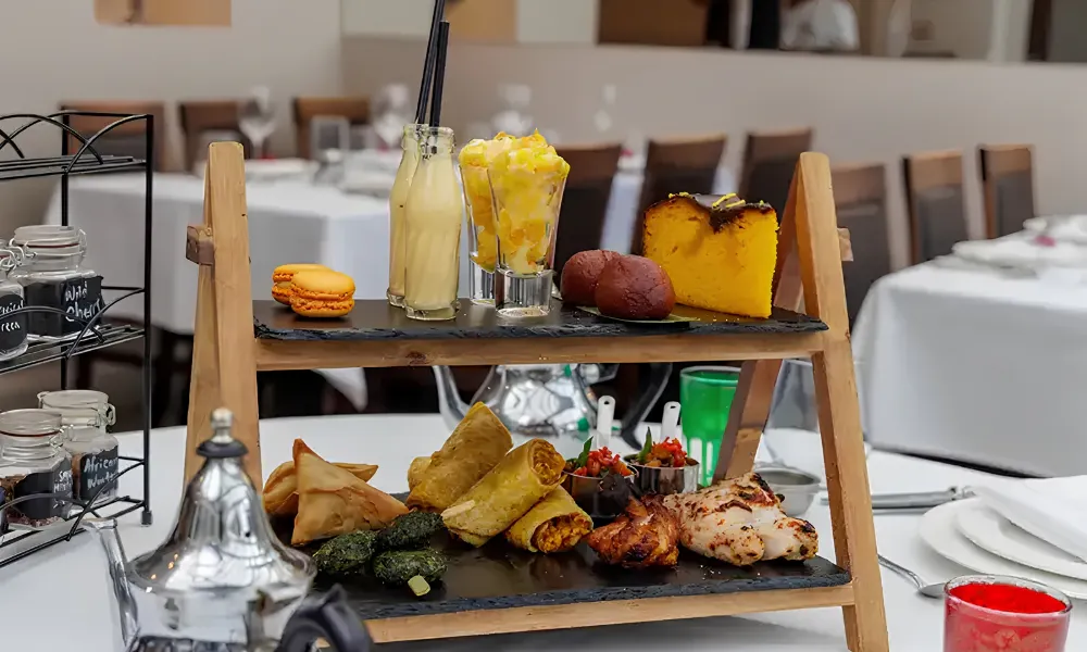 Indian afternoon tea with lassi and samosa