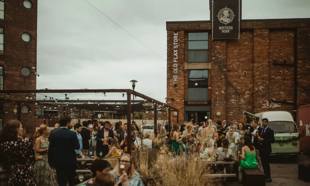 outdoor wedding party at northern monk leeds