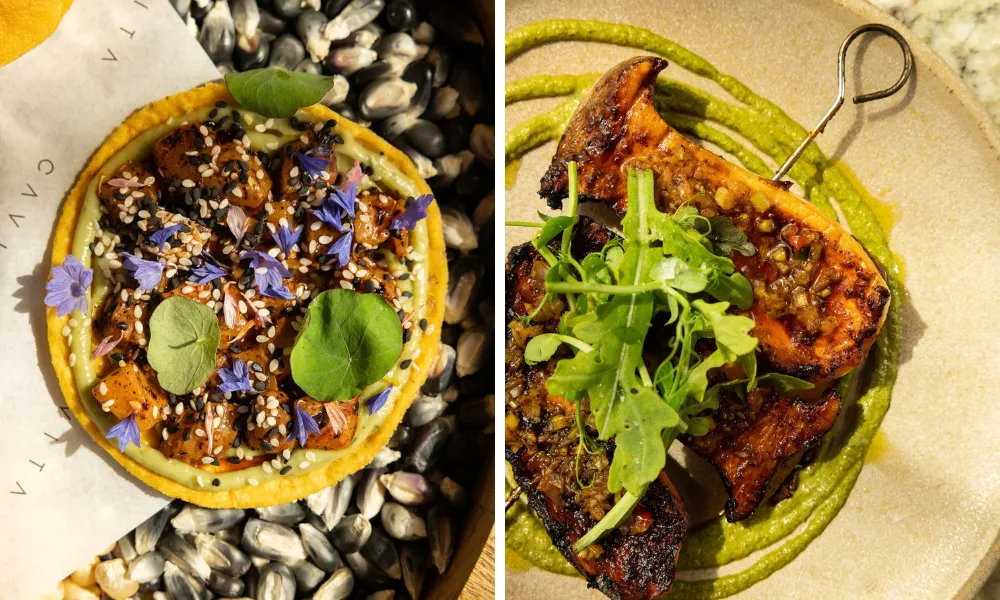 taco and grilled mushrooms on a plate at cavita