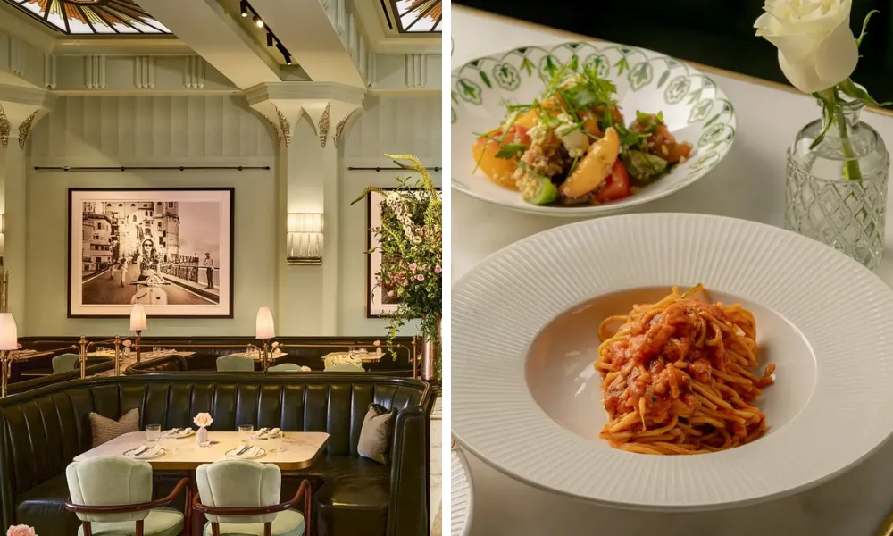 pasta and dining room at dante claridges