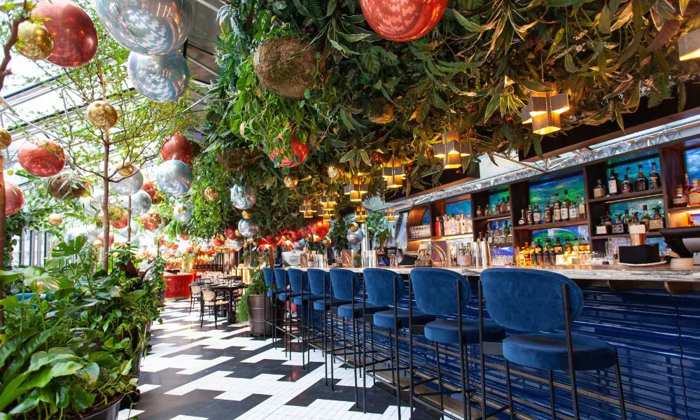 bar and terrace decorated with balloons at sushisamba covent garden