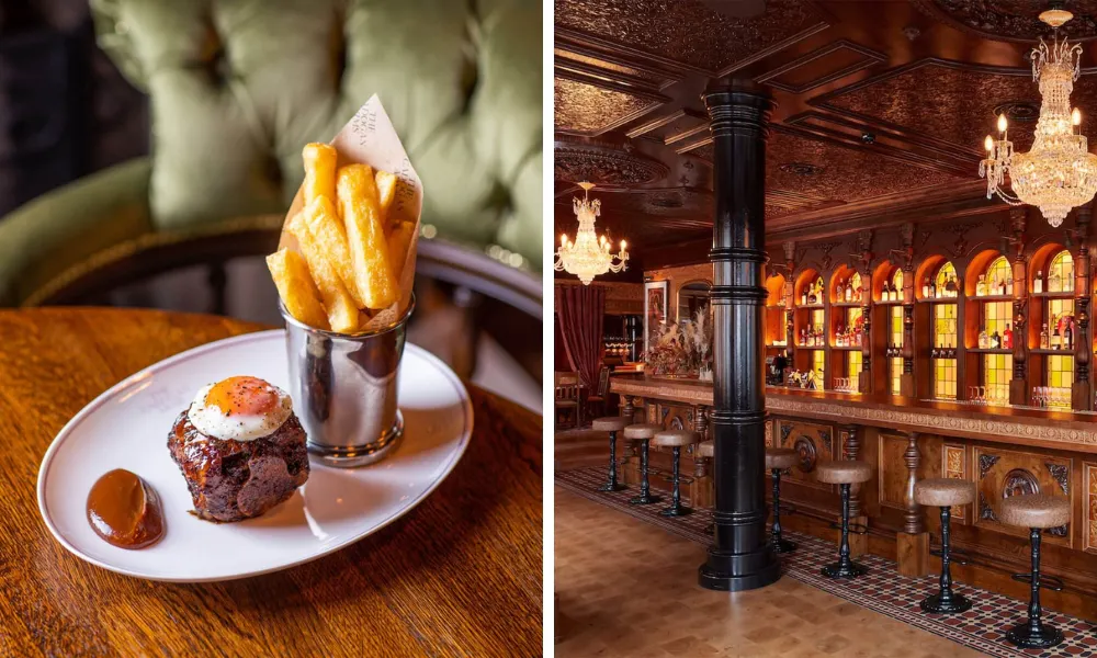 Ham and chips at an old ornate pub 