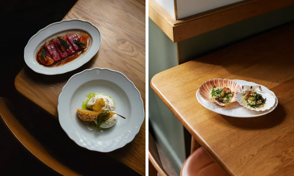crudo fish and scallops in shells at The Italian Greyhound