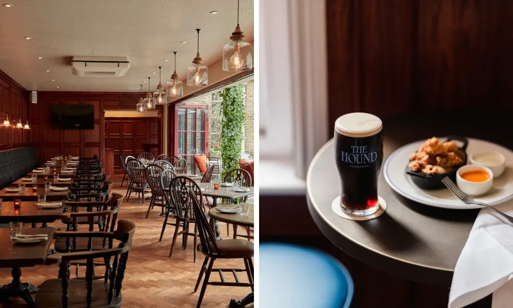 Pub dining room looking out over a courtyard