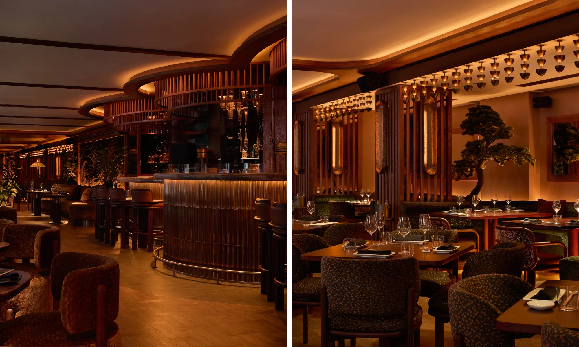 atmospheric amber-lit japanese style restaurant and bar