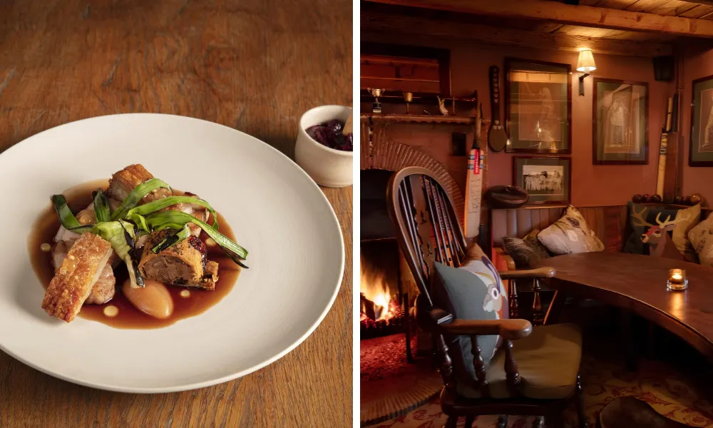 cosy pub table and elegant meat dish
