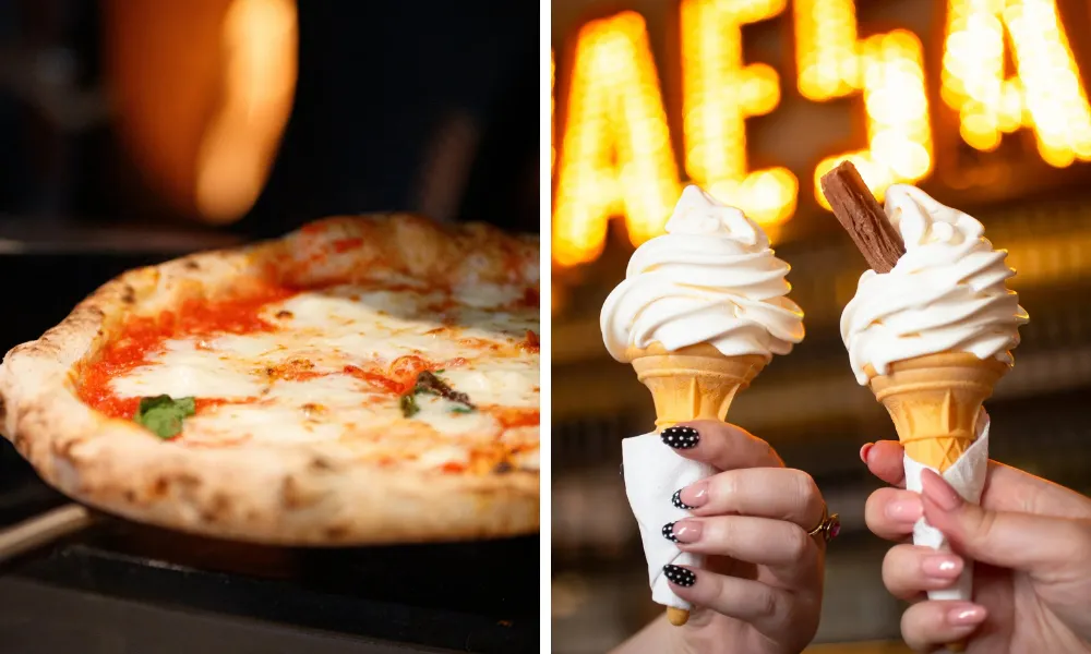 pizza and ice cream at paesano