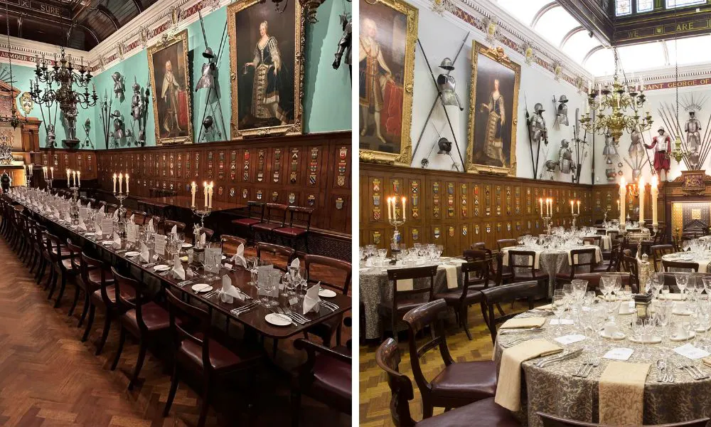 historic private dining setup in an old livery hall