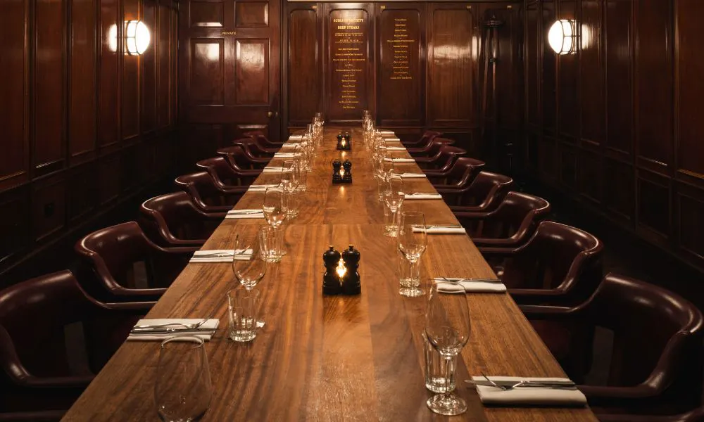 long banquet table in secluded private dining room