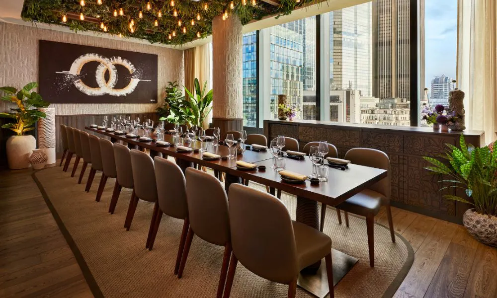 long banquet table in high rise building