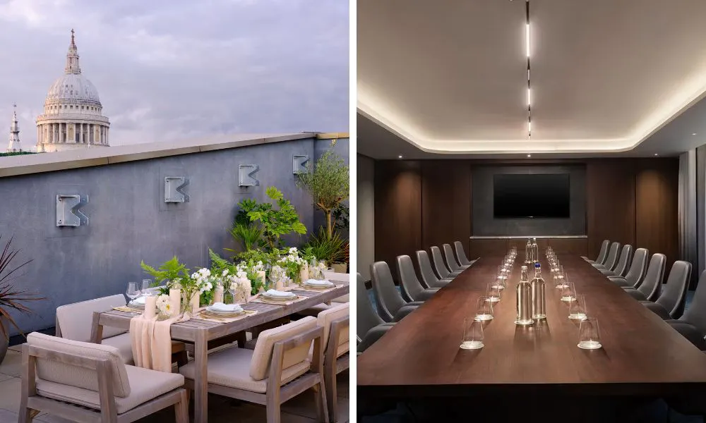 rooftop private dining space and boardroom with tv screen