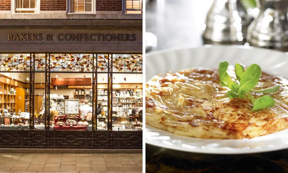 exterior of bettys in york and swiss rosti with lambs lettuce