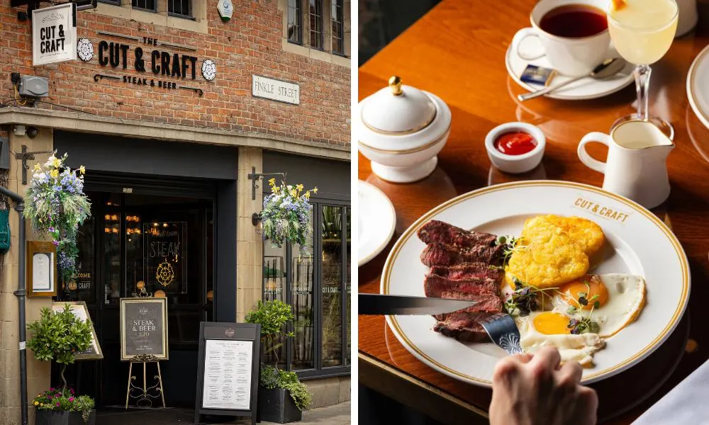 exterior of the cut and craft in york and steak eggs and hash browns