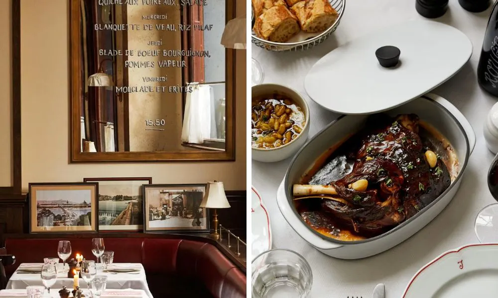 french bistro with specials board and slow cooked beef