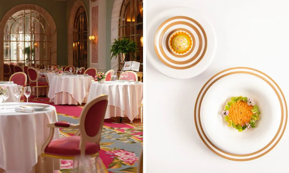 the dining room at the ritz and dorset crab with almond and fennell
