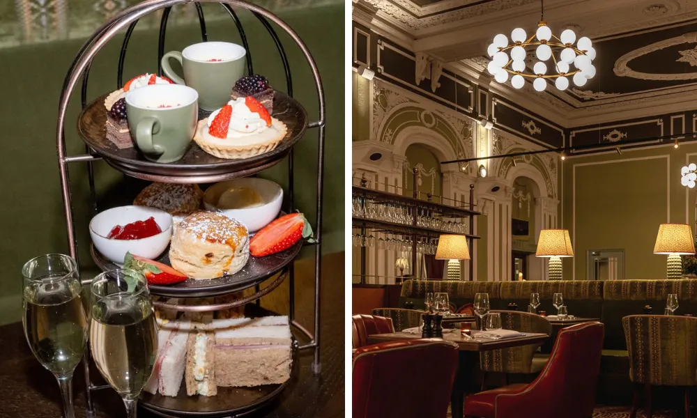 ornate room and afternoon tea stand